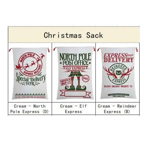 50x70cm Canvas Hessian Christmas Santa Sack Xmas Stocking Reindeer Kids Gift Bag Cream - Elf Express - Occasions >