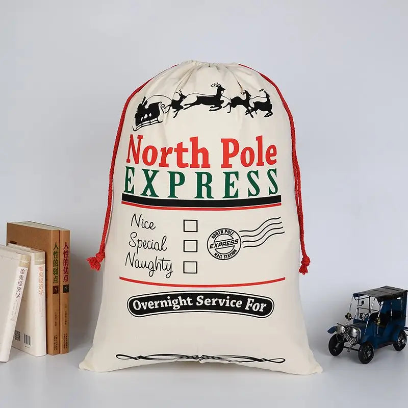 50x70cm Canvas Hessian Christmas Santa Sack Xmas Stocking Reindeer Kids Gift Bag Cream - Overnight Service For (1)