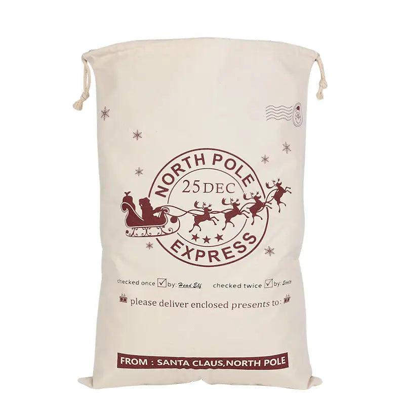 50x70cm Canvas Hessian Christmas Santa Sack Xmas Stocking Reindeer Kids Gift Bag Cream - Checked By Head Ell