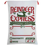 50x70cm Canvas Hessian Christmas Santa Sack Xmas Stocking Reindeer Kids Gift Bag Cream - Reindeer Express (A)