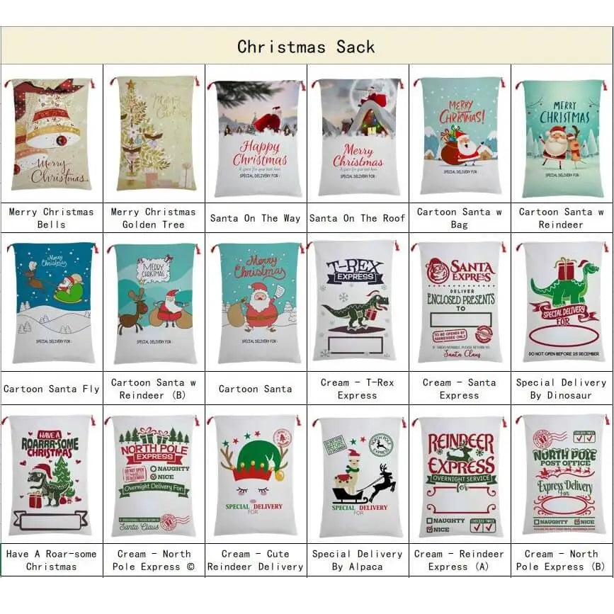 50x70cm Canvas Hessian Christmas Santa Sack Xmas Stocking Reindeer Kids Gift Bag Cream - Express Delivery (1)