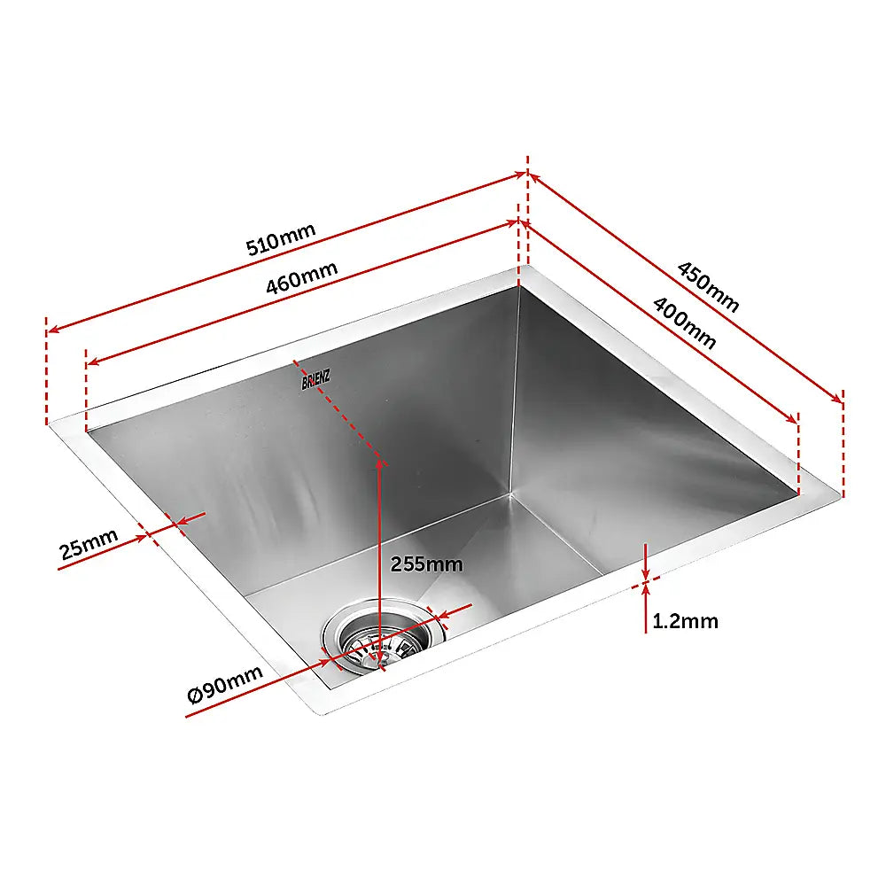510x450mm Handmade Stainless Steel Undermount / Topmount Kitchen Laundry Sink with Waste - Furniture > Bathroom > Sinks