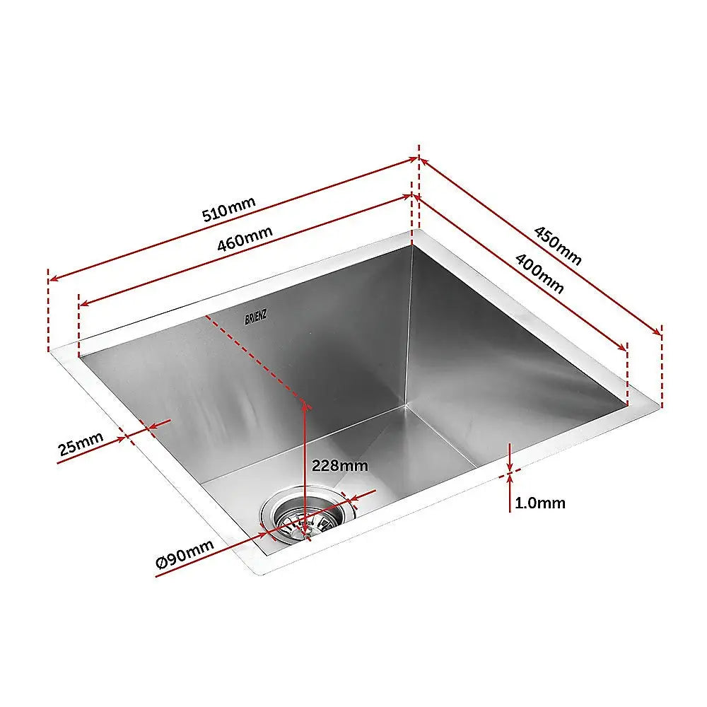 510x450mm Handmade Stainless Steel Undermount / Topmount Kitchen Laundry Sink with Waste - Furniture > Bathroom > Sinks