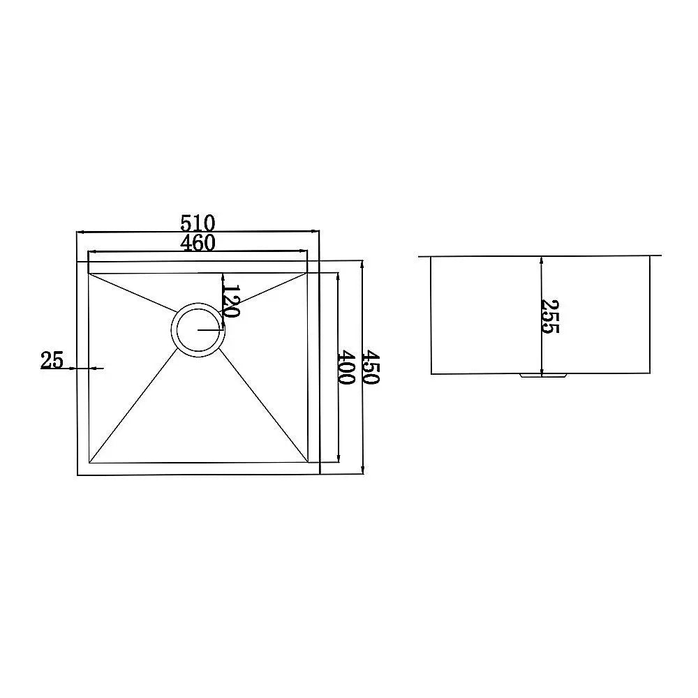 510x450mm Handmade Stainless Steel Undermount / Topmount Kitchen Laundry Sink with Waste - Furniture > Bathroom > Sinks