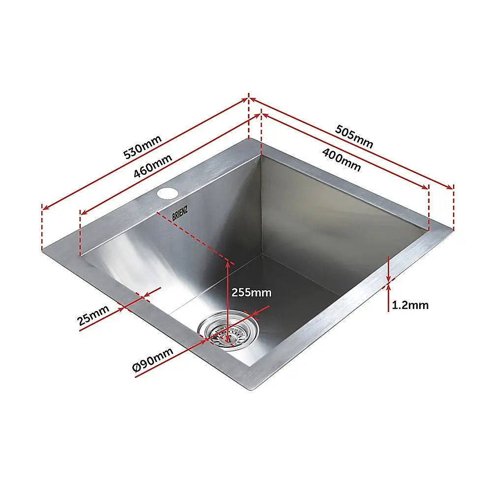 530x505mm Handmade Stainless Steel Topmount Kitchen Laundry Sink with Waste - Furniture > Bathroom > Sinks