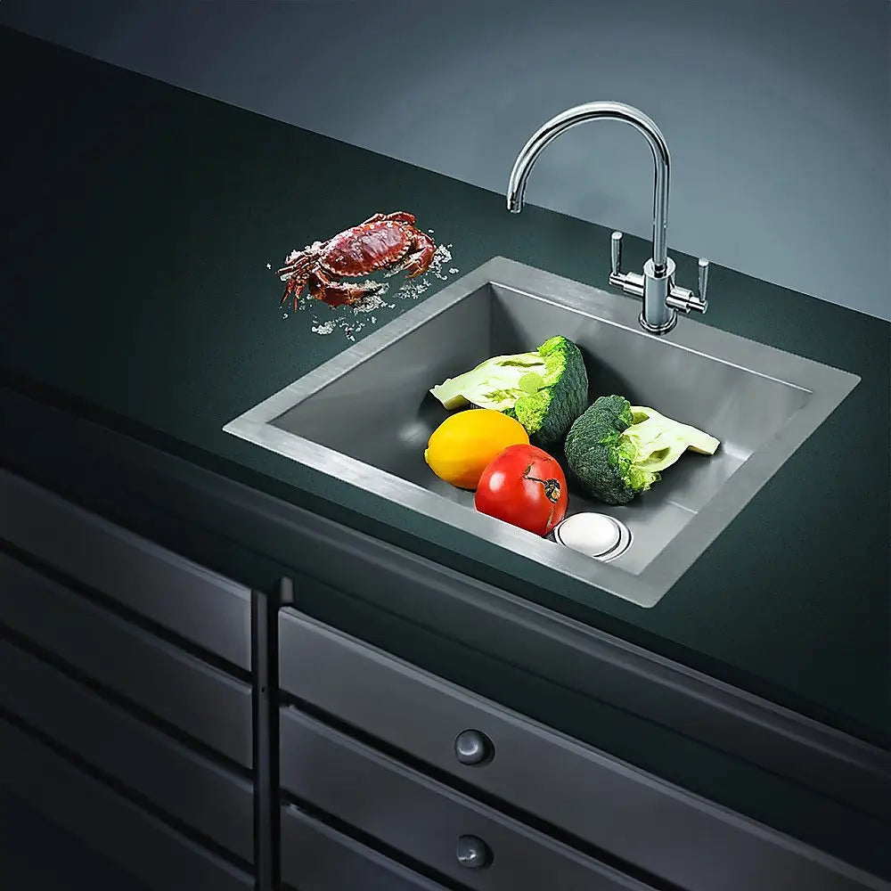 530x505mm Handmade Stainless Steel Topmount Kitchen Laundry Sink with Waste - Furniture > Bathroom > Sinks