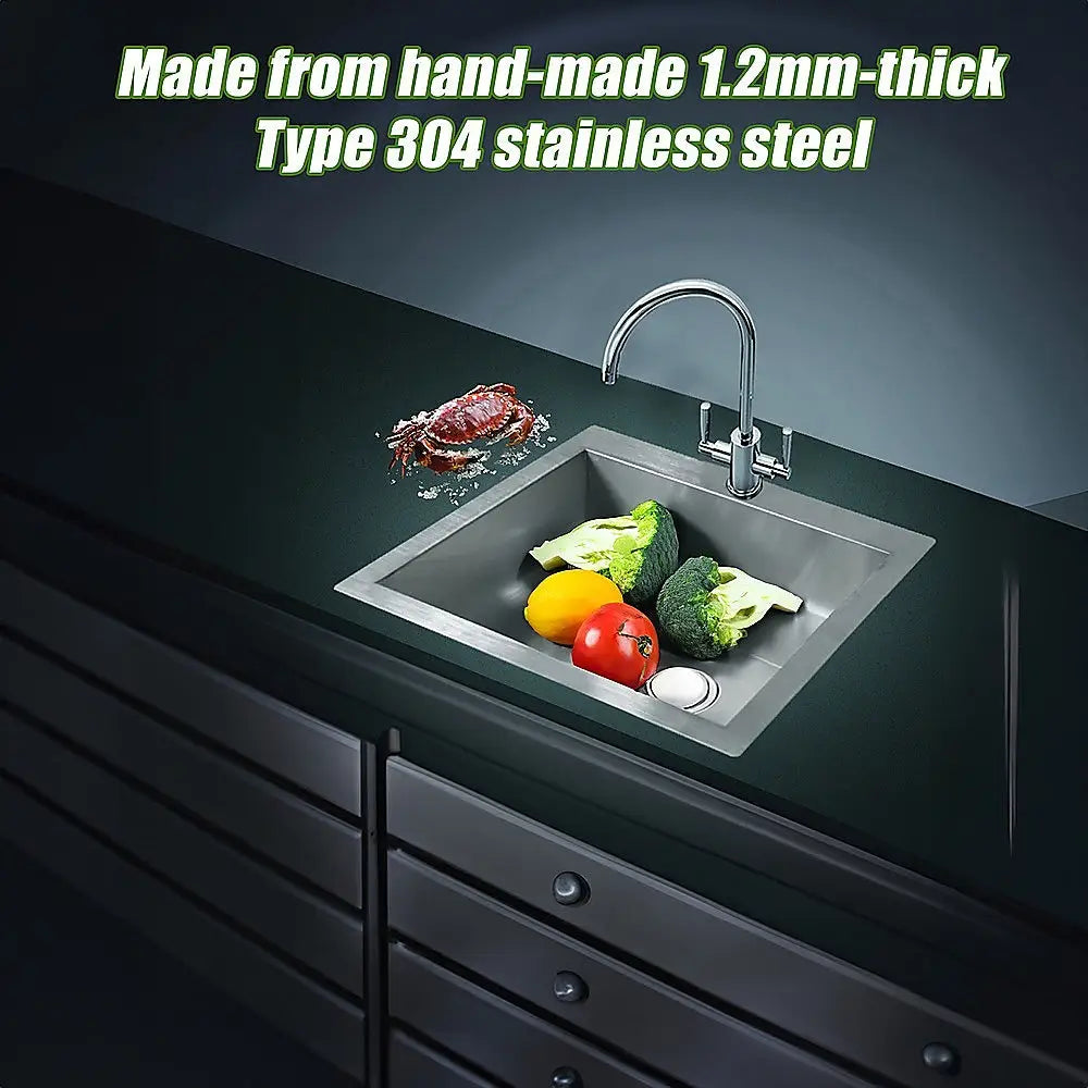 530x505mm Handmade Stainless Steel Topmount Kitchen Laundry Sink with Waste - Furniture > Bathroom > Sinks