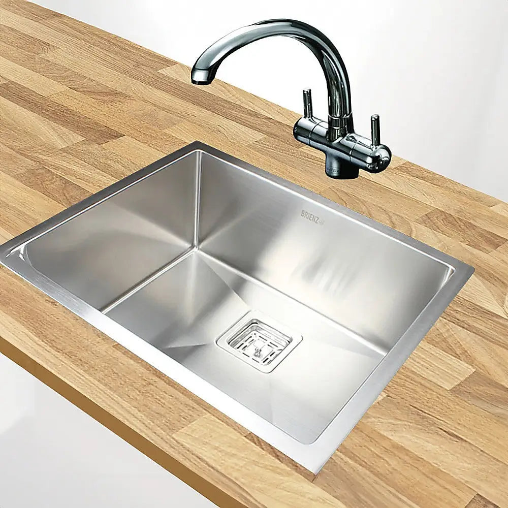 550x455mm Handmade 1.5mm Stainless Steel Undermount / Topmount Kitchen Sink with Square Waste - Furniture > Bathroom >