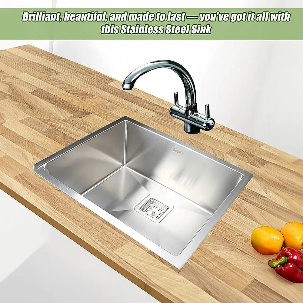 550x455mm Handmade 1.5mm Stainless Steel Undermount / Topmount Kitchen Sink with Square Waste - Furniture > Bathroom >