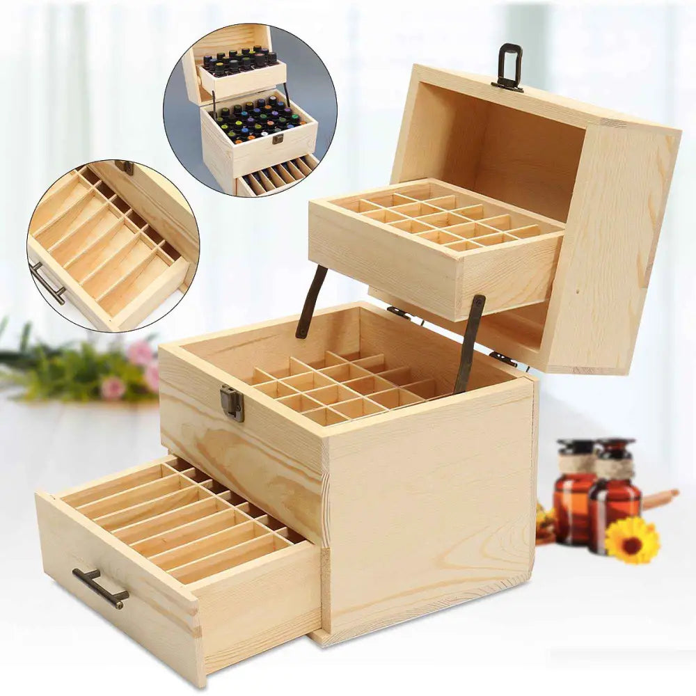59 Slots Essential Oils Storage Box - Wooden 3-Tier Bottle Holder - Home & Garden > Storage