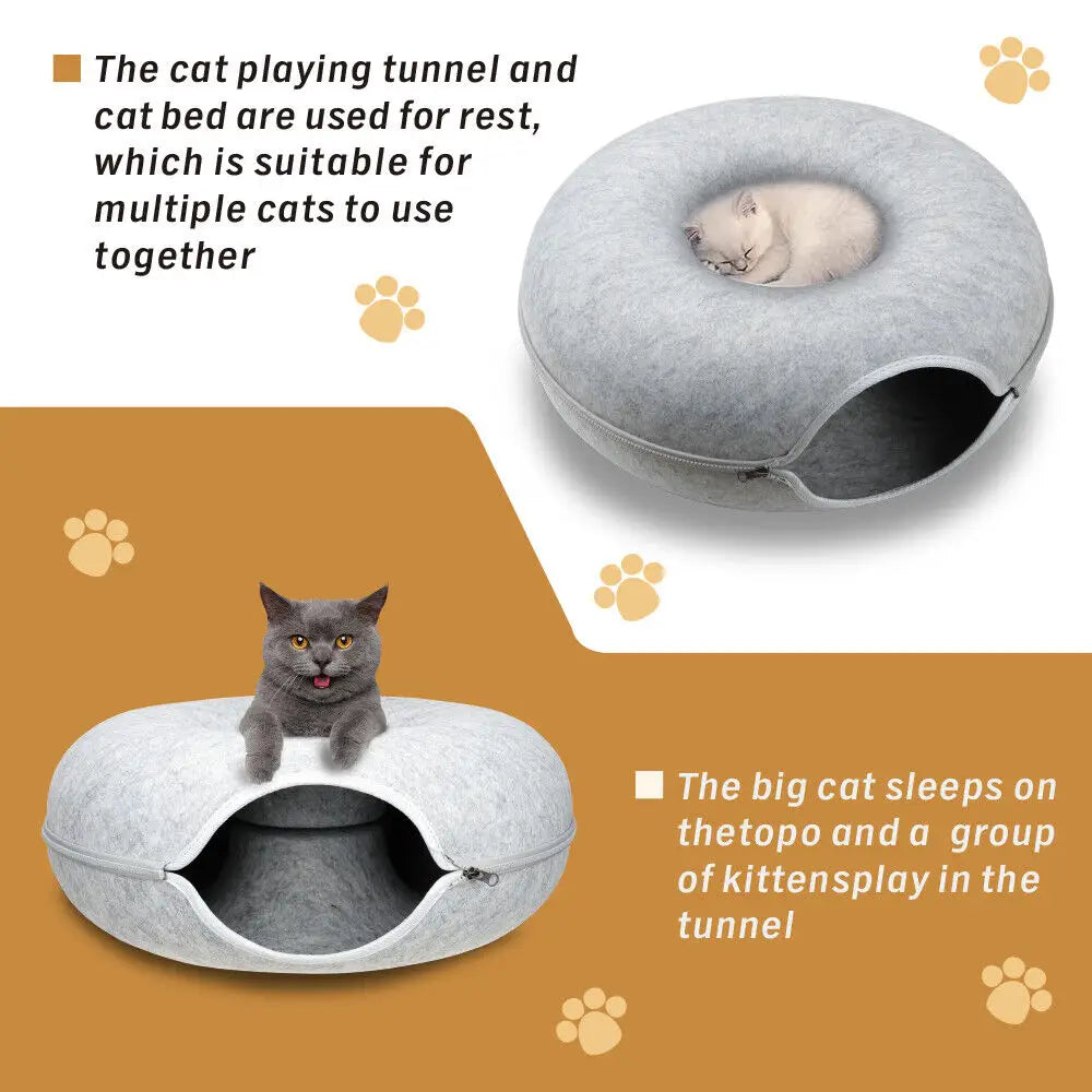 59 x 29cm Cat Tunnel Bed Dark Grey Felt Pet Puppy Nest Cave Toy Light Grey - Pet Care > Dog Supplies > Dog Beds