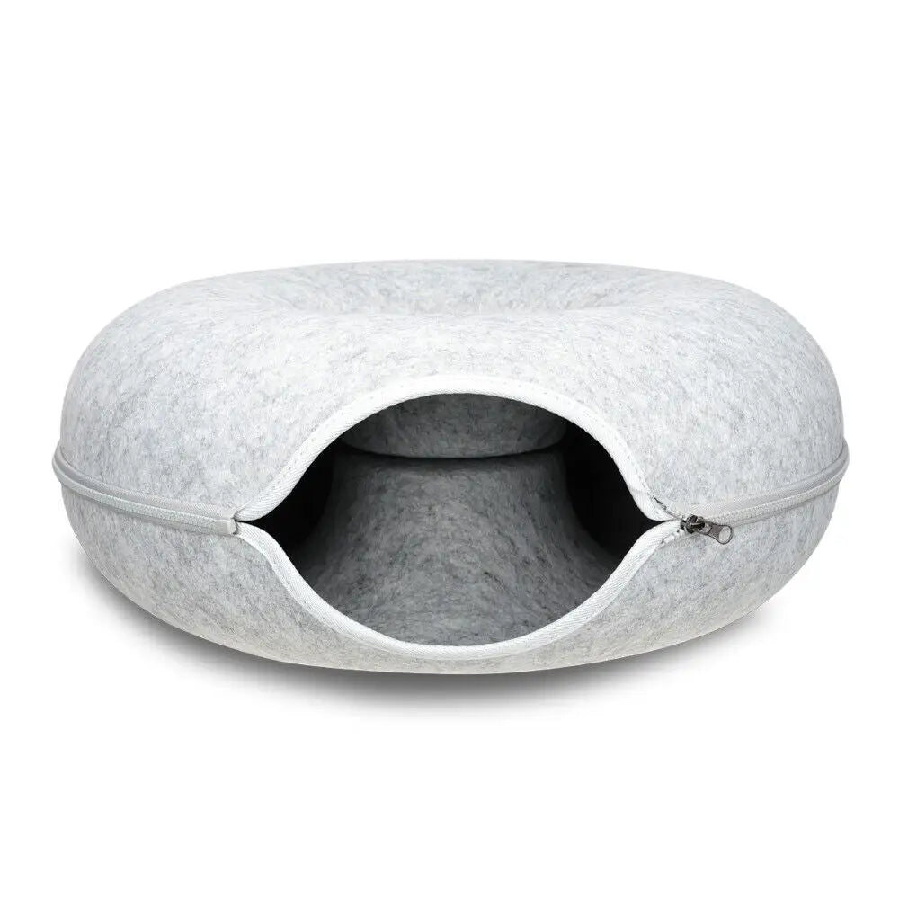 59 x 29cm Cat Tunnel Bed Dark Grey Felt Pet Puppy Nest Cave Toy Light Grey - Pet Care > Dog Supplies > Dog Beds