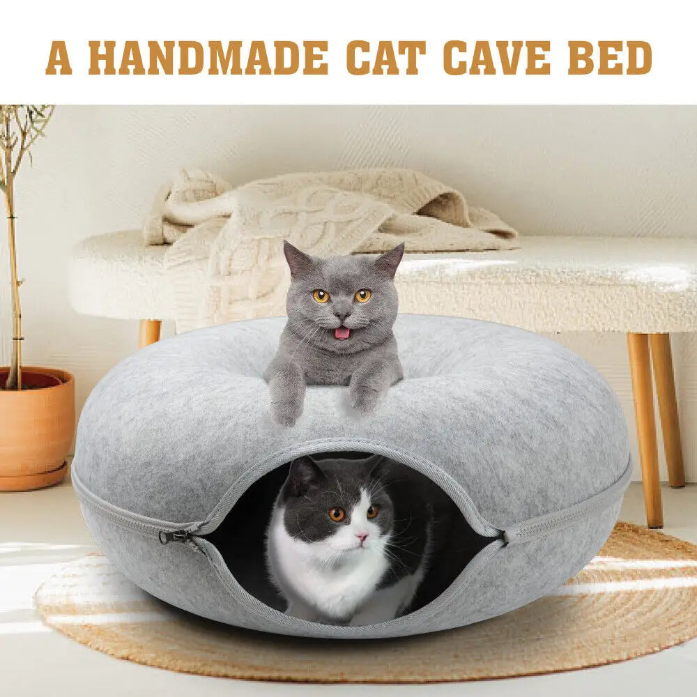 59 x 29cm Cat Tunnel Bed Dark Grey Felt Pet Puppy Nest Cave Toy Light Grey - Pet Care > Dog Supplies > Dog Beds