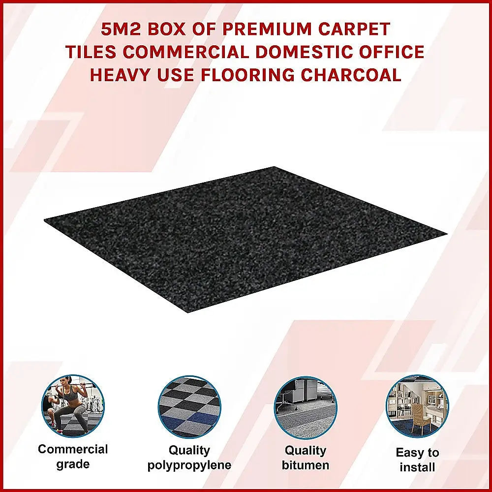 5m2 Box of Premium Carpet Tiles Commercial Domestic Office Heavy Use Flooring Charcoal - Furniture > Office