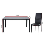 5PC Indoor Dining Table and Chairs Dinner Set Glass Leather Kitchen-Black - Furniture > Dining