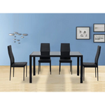 5PC Indoor Dining Table and Chairs Dinner Set Glass Leather Kitchen-Black - Furniture > Dining