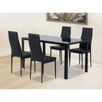 5PC Indoor Dining Table and Chairs Dinner Set Glass Leather Kitchen-Black - Furniture > Dining