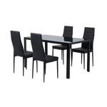 5PC Indoor Dining Table and Chairs Dinner Set Glass Leather Kitchen-Black - Furniture > Dining