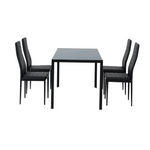 5PC Indoor Dining Table and Chairs Dinner Set Glass Leather Kitchen-Black - Furniture > Dining