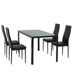 5PC Indoor Dining Table and Chairs Dinner Set Glass Leather Kitchen-Black - Furniture > Dining