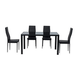 5PC Indoor Dining Table and Chairs Dinner Set Glass Leather Kitchen-Black - Furniture > Dining
