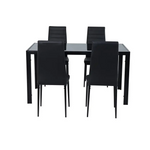 5PC Indoor Dining Table and Chairs Dinner Set Glass Leather Kitchen-Black - Furniture > Dining