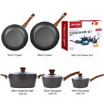 5Pieces Non-Stick Marble Coating Saucepan/Casserole/Fry Pan Cookware Set - Home & Garden > Kitchenware > Kitchen