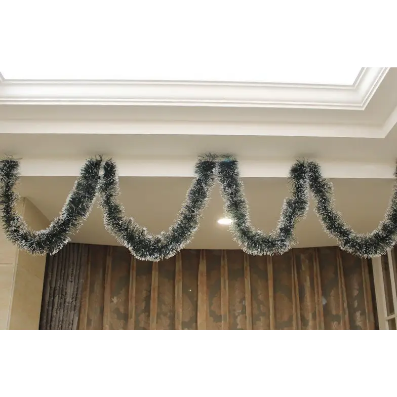 5x 2.5m Christmas Tinsel Xmas Garland Sparkly Snowflake Party Natural Home Décor Snow Tips in Dark Green - Occasions >