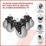 5x Office Chair Caster Wheels Set Heavy Duty & Safe for All Floors w/Universal Fit - Furniture > Office