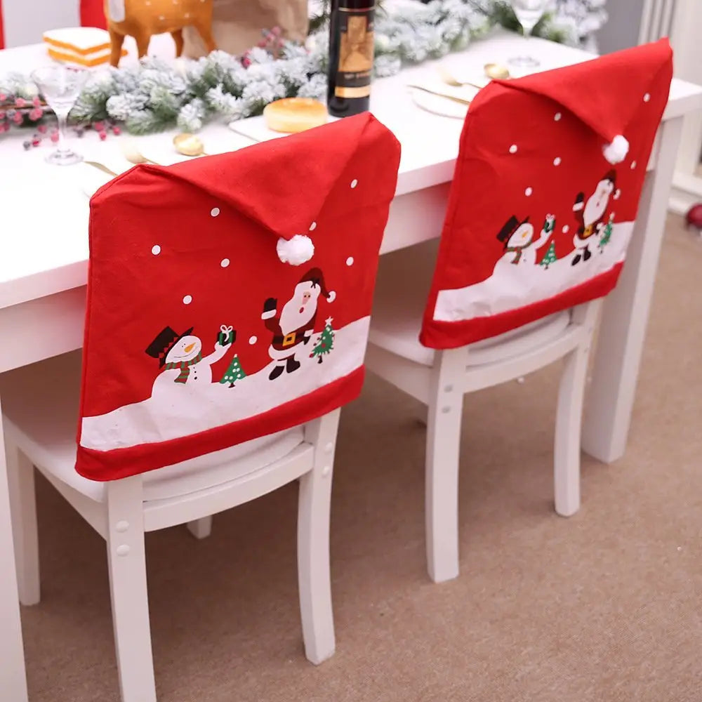 6-10x Christmas Santa Hat Chair Covers Table Cloth Dinner Home Décor Ornaments Table Runner (34x176 cm) - Occasions >