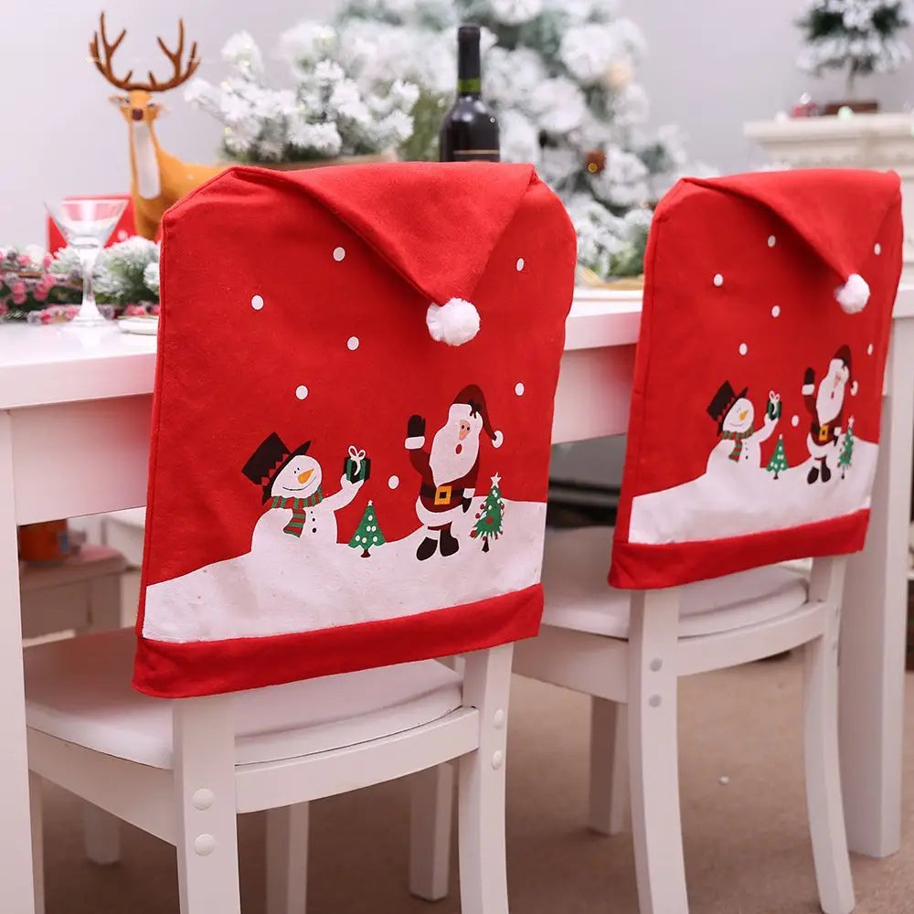 6-10x Christmas Santa Hat Chair Covers Table Cloth Dinner Home Décor Ornaments Table Runner (34x176 cm) - Occasions >