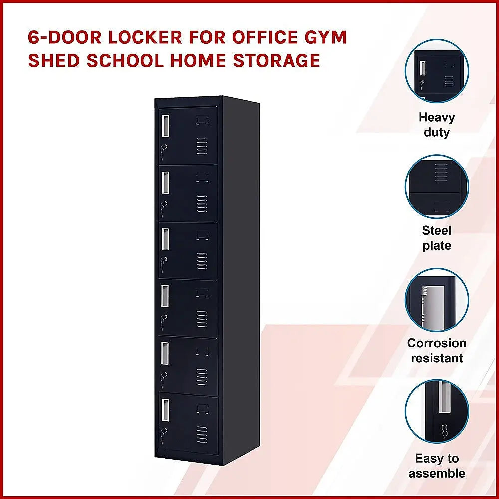 6-Door Locker for Office Gym Shed School Home Storage - Furniture > Office