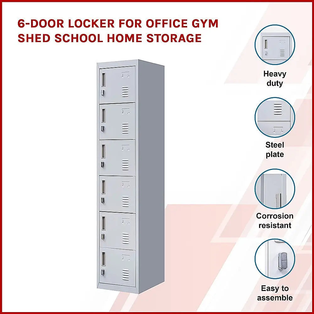 6-Door Locker for Office Gym Shed School Home Storage - Furniture > Office