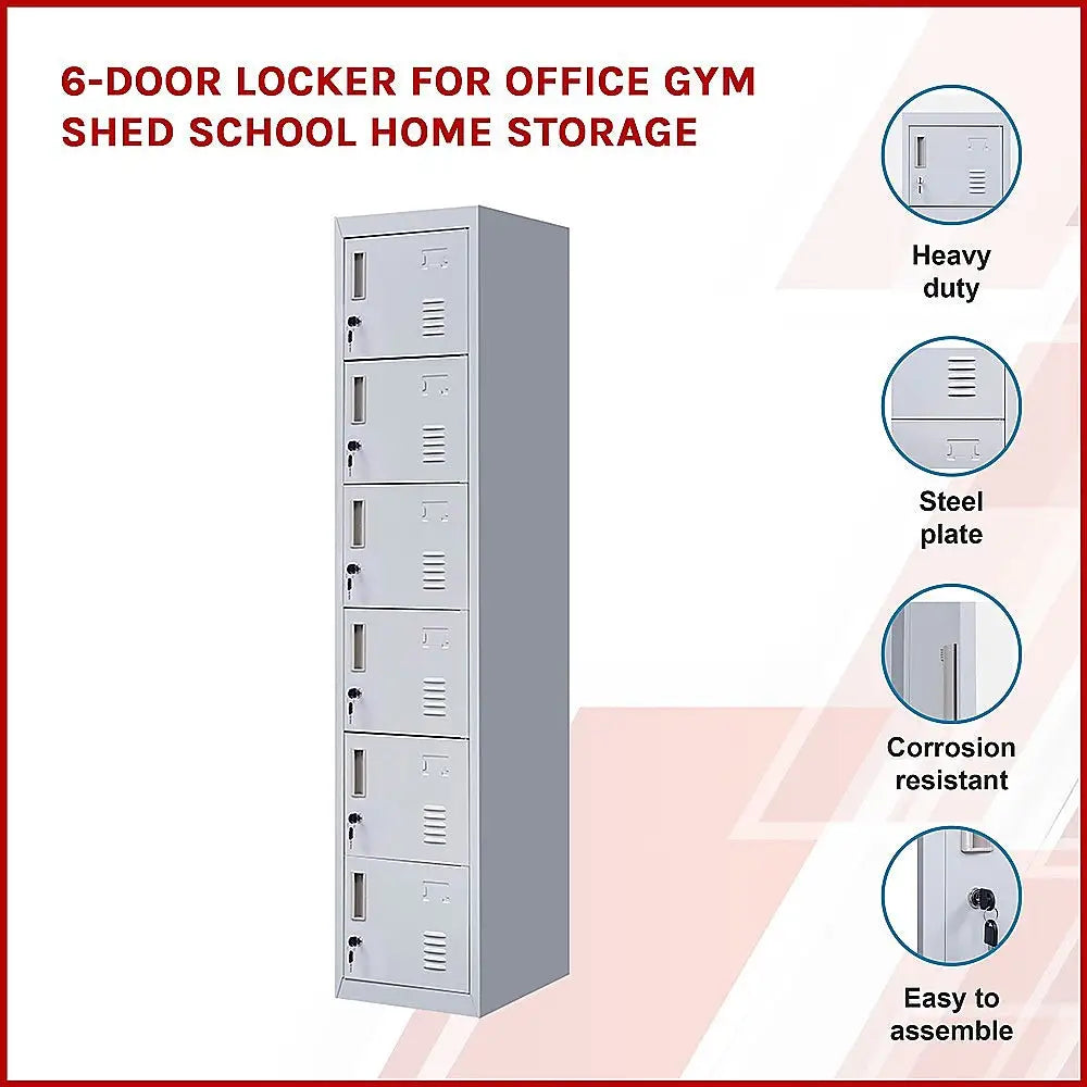 6-Door Locker for Office Gym Shed School Home Storage - Furniture > Office