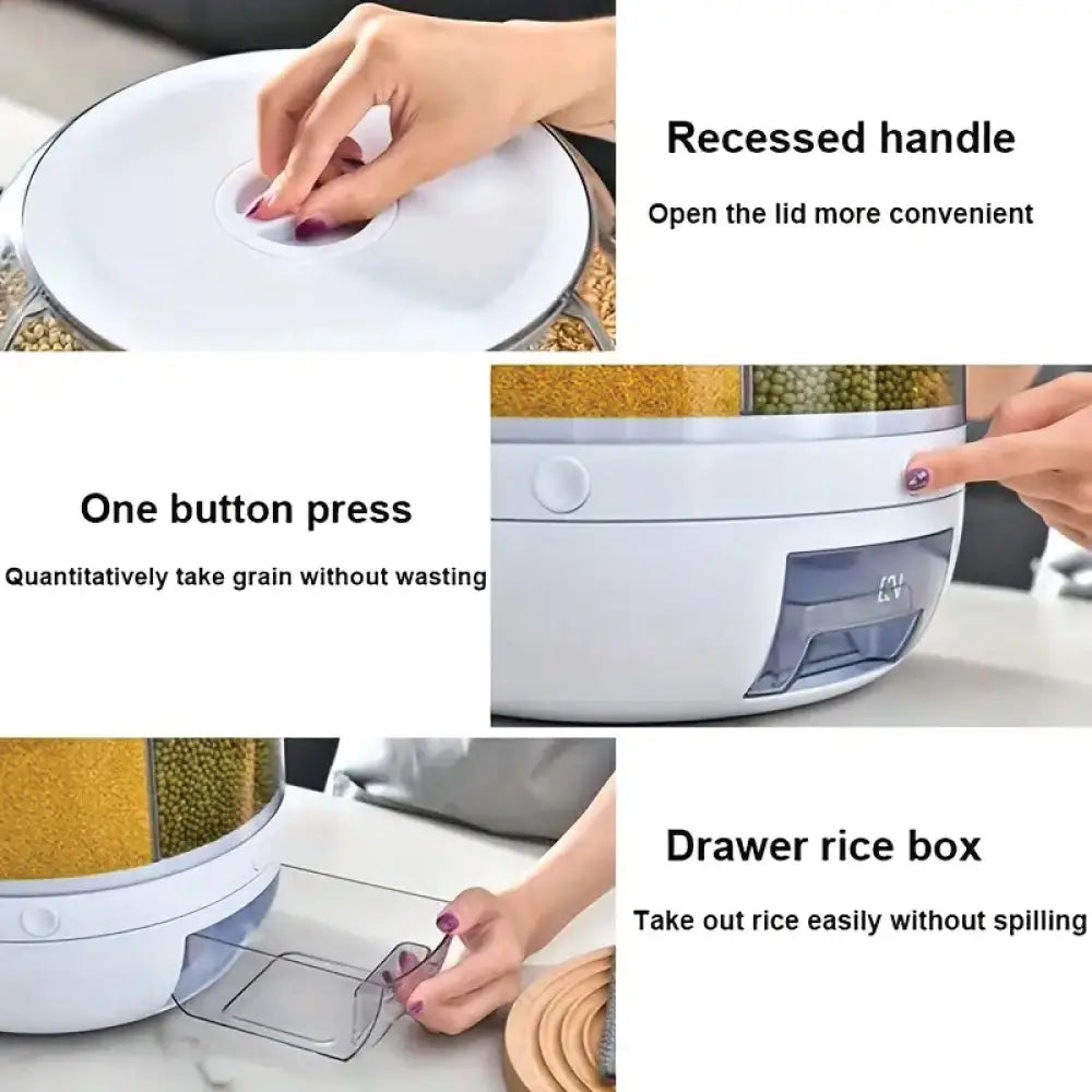 6 Grid Rotating Food Grain Dispenser 7.2L - Large Compartment Storage Container - Home & Garden > Kitchenware > Food