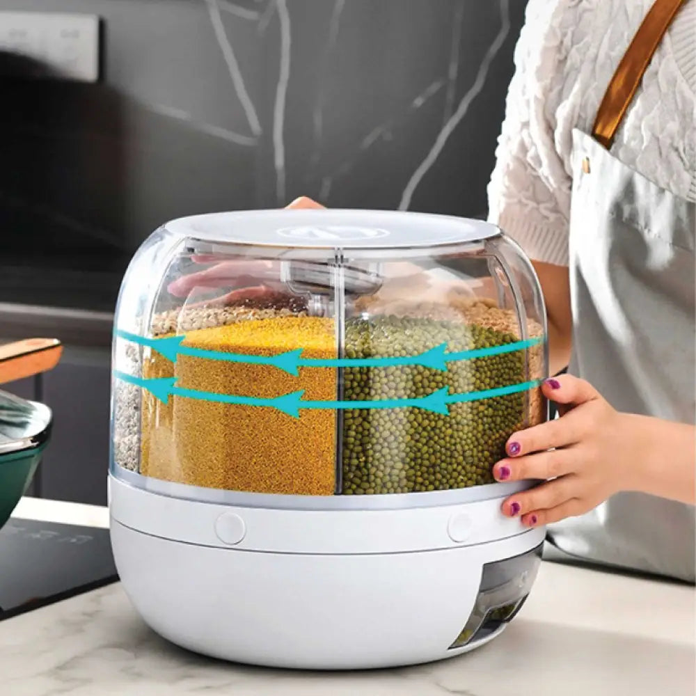 6 Grid Rotating Food Grain Dispenser 7.2L - Large Compartment Storage Container - Home & Garden > Kitchenware > Food