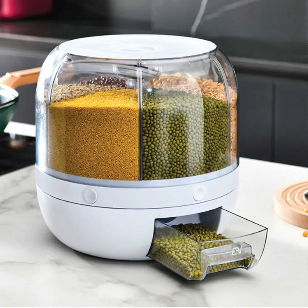 6 Grid Rotating Food Grain Dispenser 7.2L - Large Compartment Storage Container - Home & Garden > Kitchenware > Food