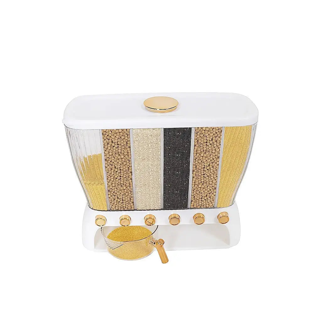 6 Grids Dispenser Storage Container Rice Cereal Beans Grain - Home & Garden > Storage