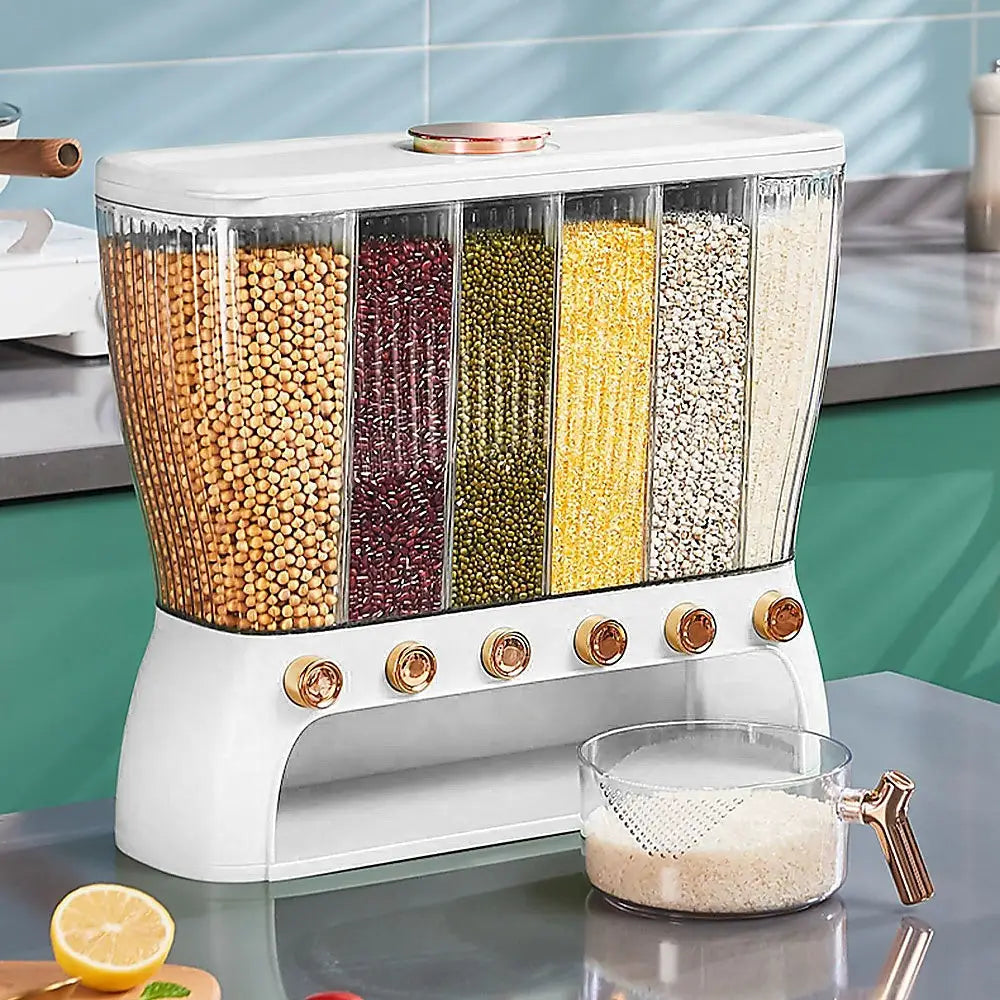 6 Grids Dispenser Storage Container Rice Cereal Beans Grain - Home & Garden > Storage