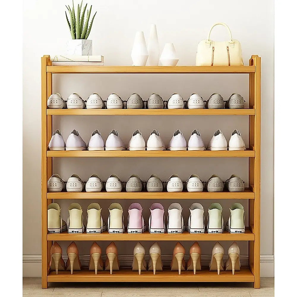 6 Layers Natural Wood Bamboo Shelf Entryway Storage Shoe Rack Home Furniture - Furniture > Office