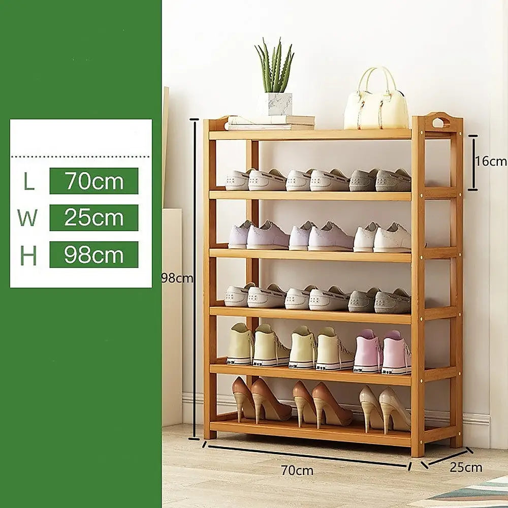 6 Layers Natural Wood Bamboo Shelf Entryway Storage Shoe Rack Home Furniture - Furniture > Office