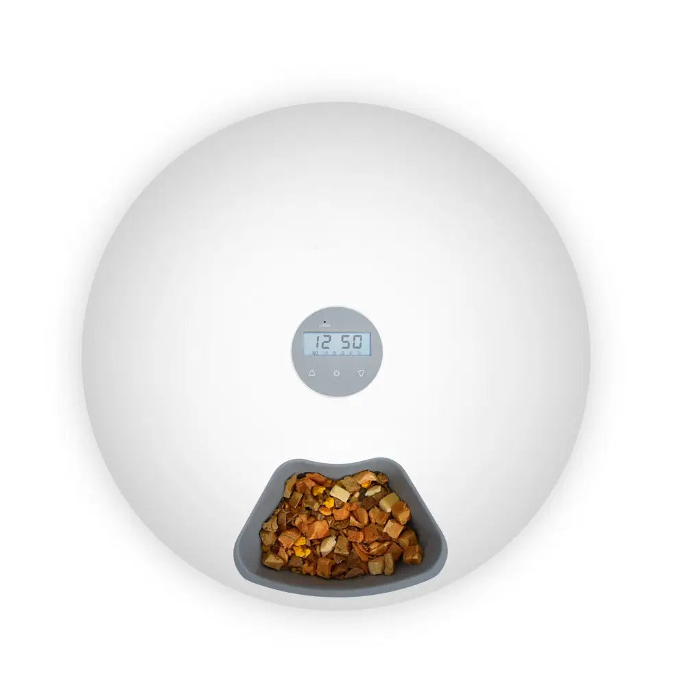 6 Meal Automatic Pet Dog Cat Food Feeder Dispenser with Programmable Timer White - Pet Care > Dog Supplies > Dog Bowls