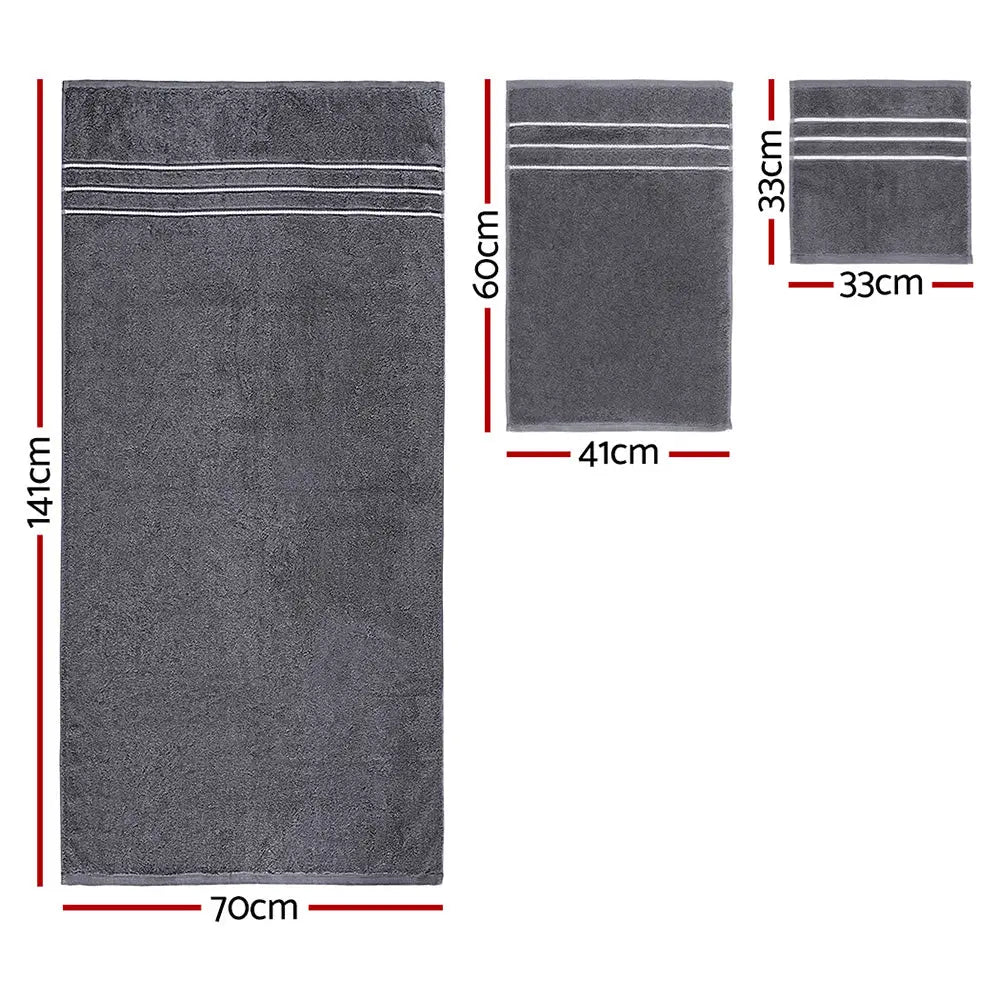 6 Pack Bath Towels Set Cotton Towel Grey - Home & Garden > Bathroom Accessories > Bath Towels & Robes