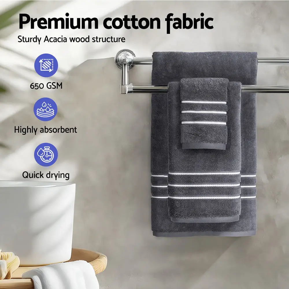 6 Pack Bath Towels Set Cotton Towel Grey - Home & Garden > Bathroom Accessories > Bath Towels & Robes