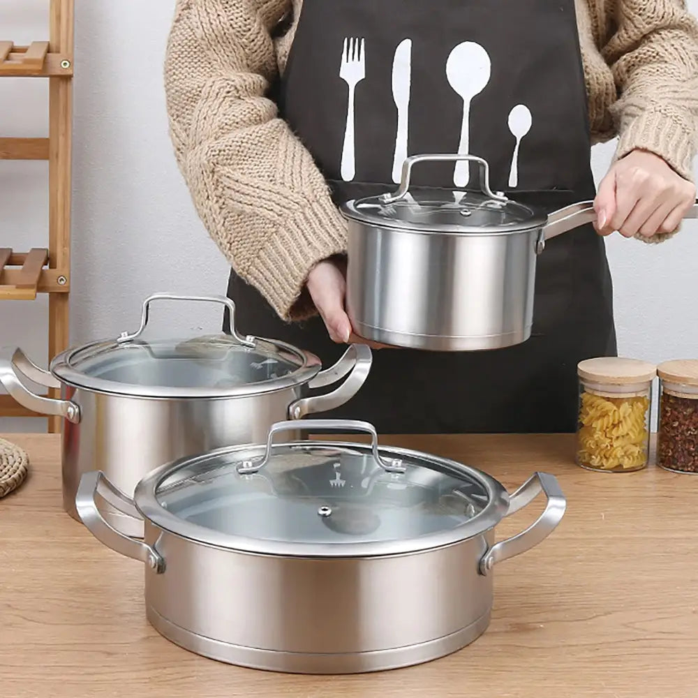 6 Pc Kitchen Sauce Pan Pots Set 430 Stainless Steel Cookware Set Milk stock Pot Pans Set - Home & Garden > Kitchenware