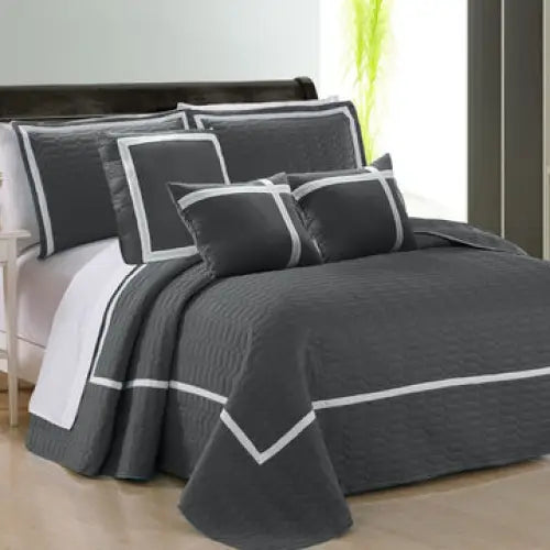 6 piece two tone embossed comforter set king charcoal - Home & Garden > Bedding