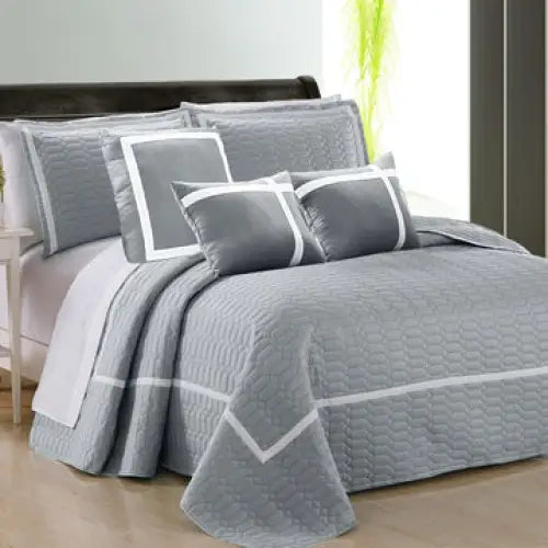 6 piece two tone embossed comforter set king silver - Home & Garden > Bedding