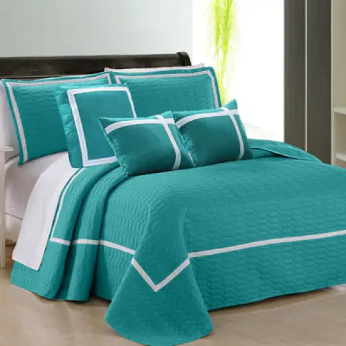 6 piece two tone embossed comforter set king teal - Home & Garden > Bedding