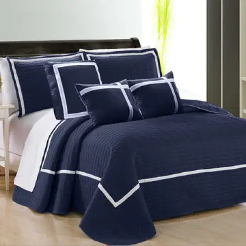 6 piece two tone embossed comforter set queen navy - Home & Garden > Bedding