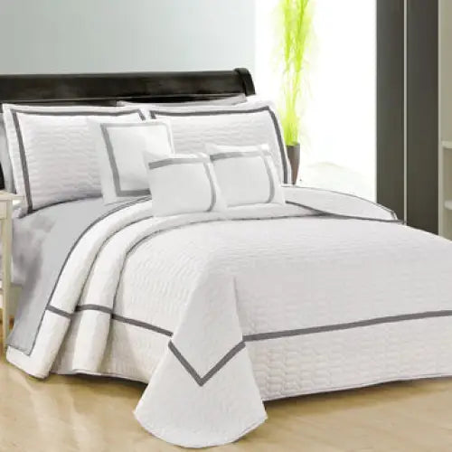 6 piece two tone embossed comforter set queen white - Home & Garden > Bedding